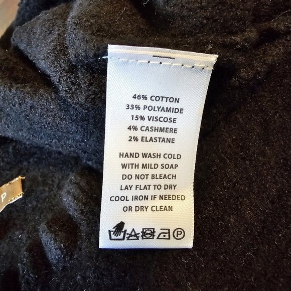 Lilla P Elbow Half Sleeve Ruffle Mock Neck Cashmere Blend Sweater, Black, Medium - Picture 7 of 8